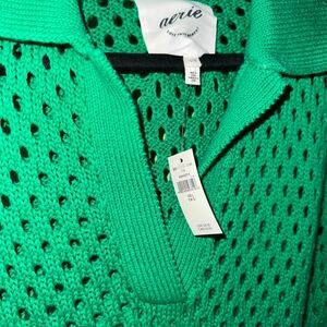 Aerie open knit polo sweater green brand new size L oversized ( like xl)